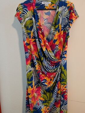 Tommy Bahama Navy Floral Wrap Dress with Bright Tropicals